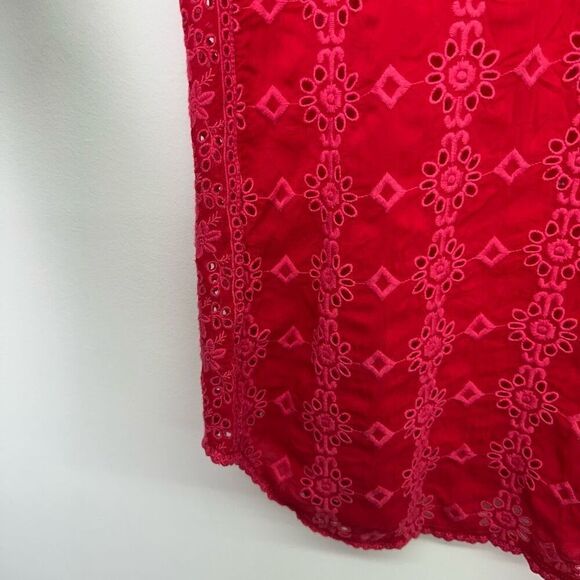 Johnny Was Women’s Red Floral Symmetrical Boho Eyelet Sleeveless Blouse - Picture 9 of 10